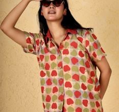 Handcrafted Apple Print Cotton Half Sleeve Casual Shirt